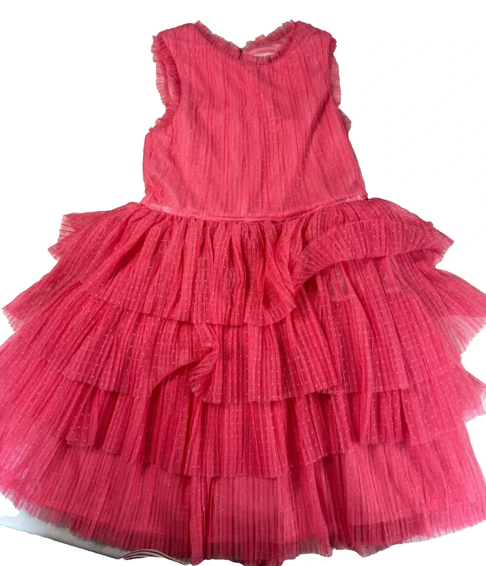 Zenzi Girls' Sleeveless Tiered Ruffle Skirt Dress Melon Pink Size M NWT